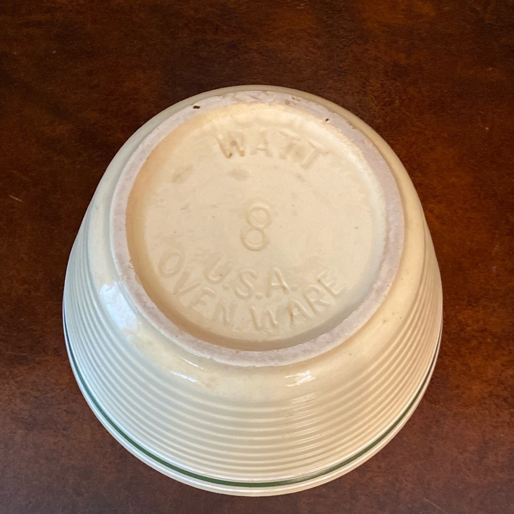 Vintage Farmhouse Watt 8 USA Oven Ware Rare Green Stripe Mixing Bowl - Picture 5 of 5